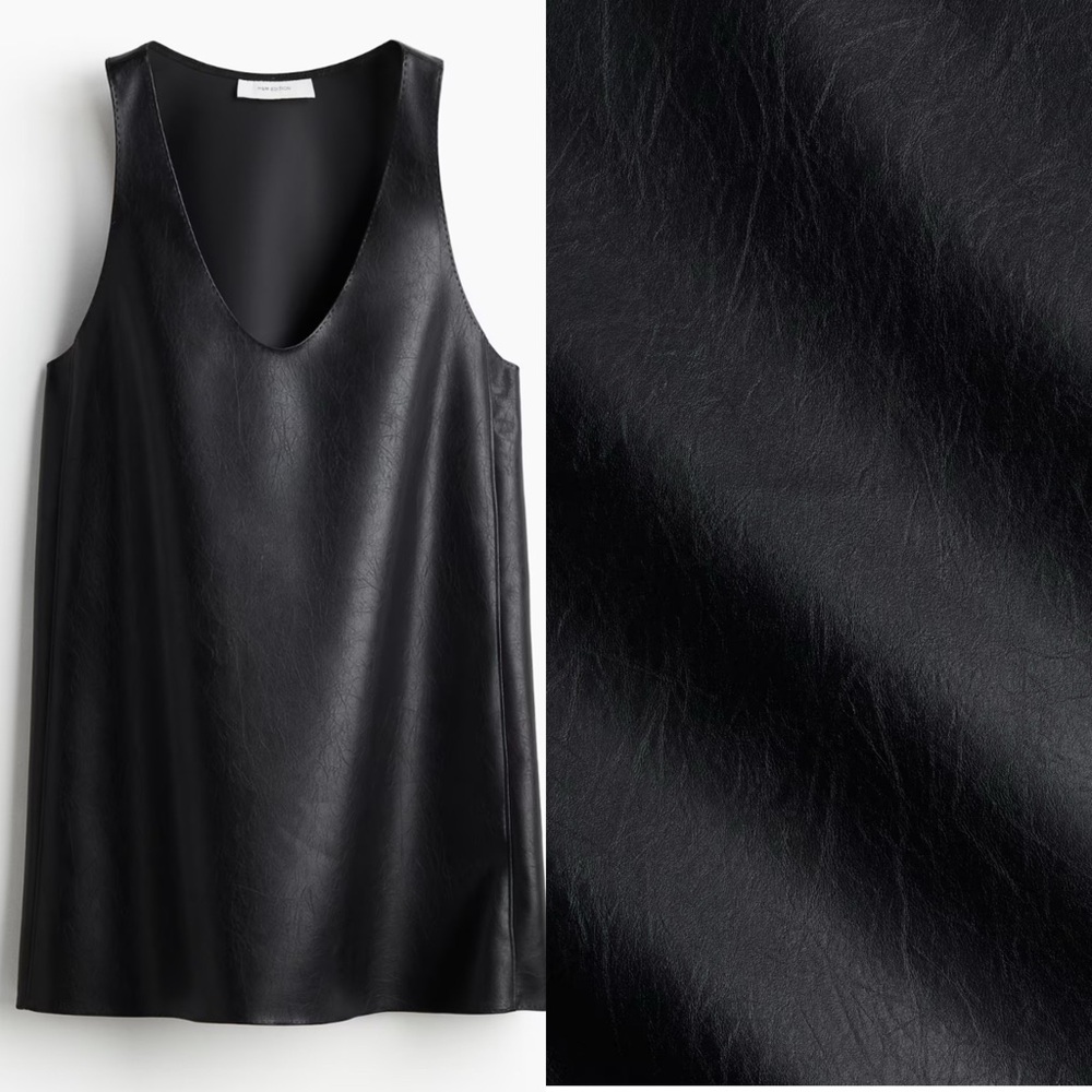 Black Leather Dress with White Sleeves - Picture 2 of 2